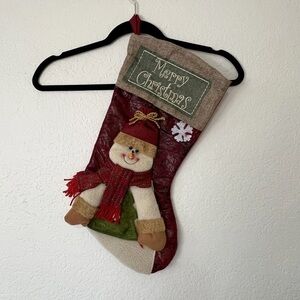 NEW Quality Detailed Fleece Snowman Merry Christmas With Scarf Stocking 17 x 9.5